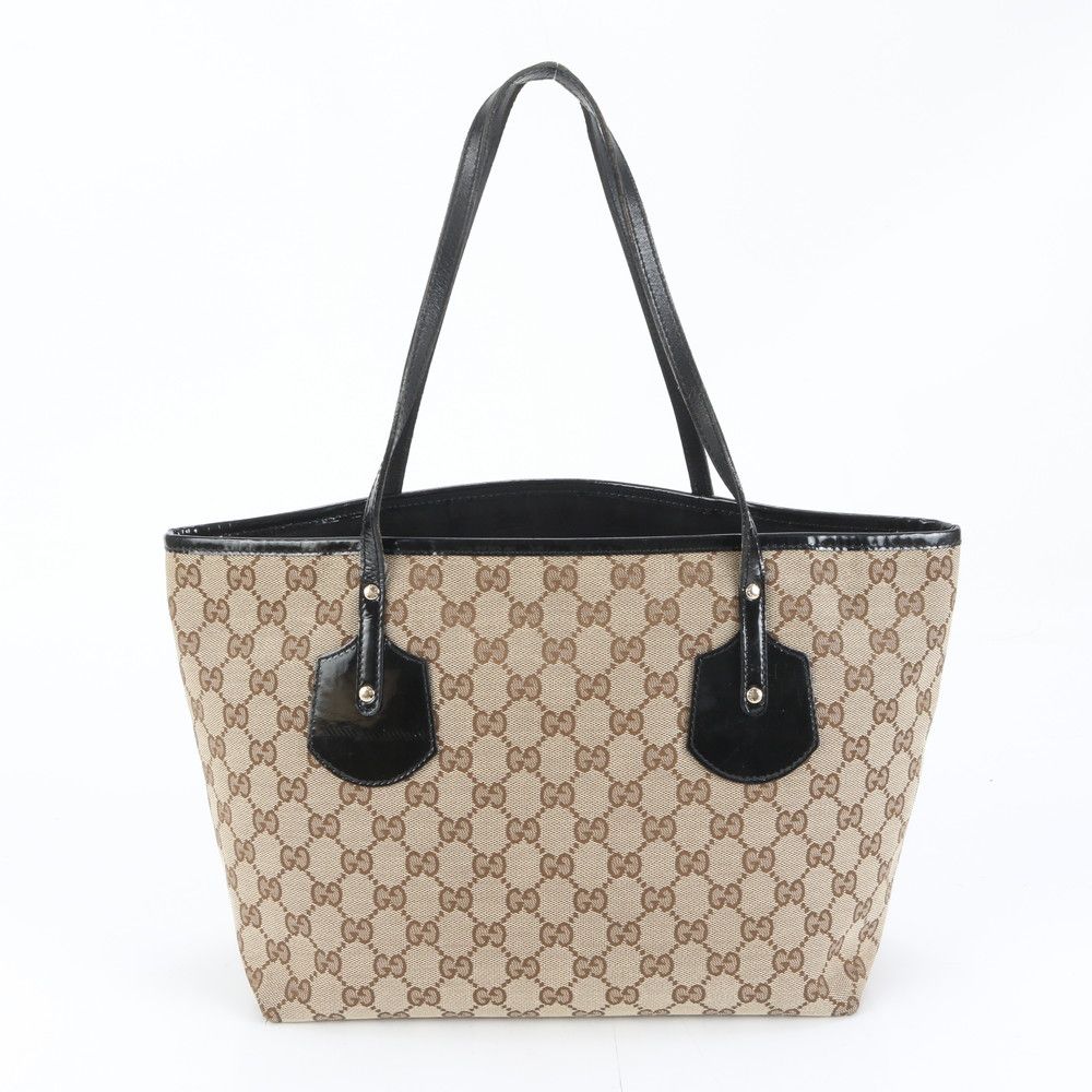 美品 グッチ GGキャンバス ジョリー 211976 レザー トート バッグ