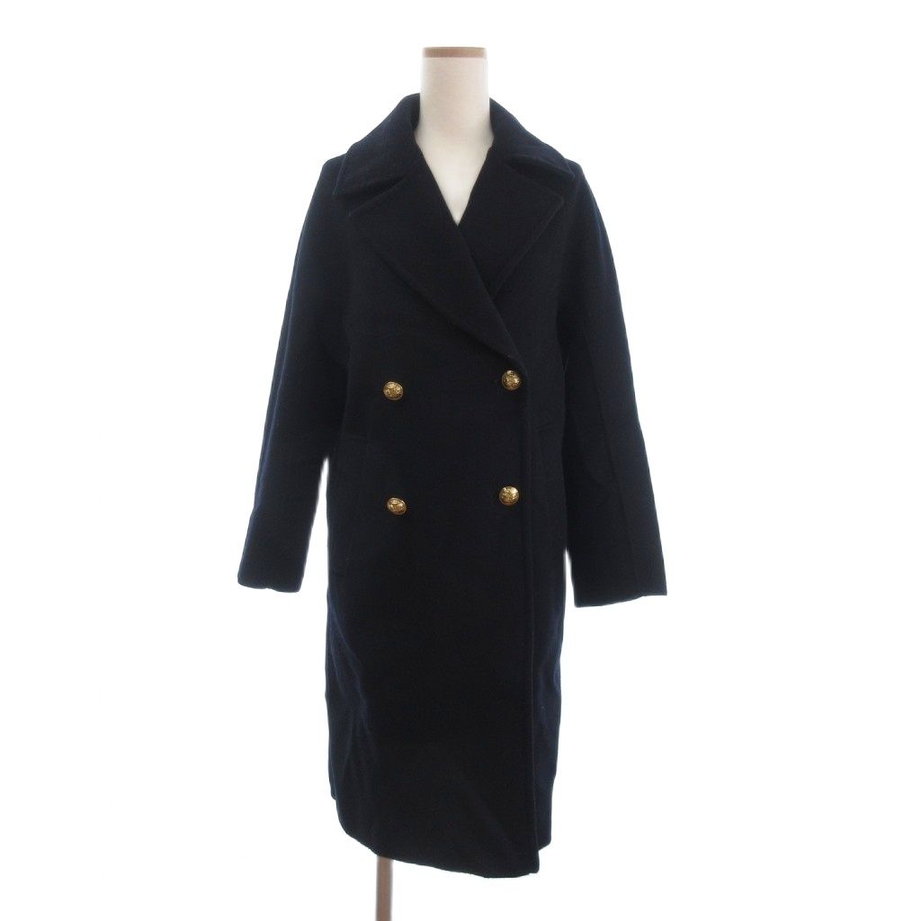 ザラウーマン ZARA WOMAN Pコート ミドル丈 金ボタン 紺 ネイビー XS