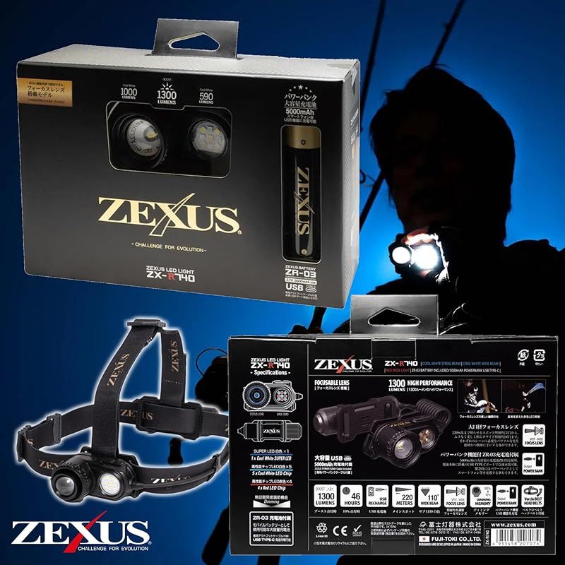 ZEXUS(ゼクサス) LED ヘッドライト ZX-R740 充電式 [最大1300ルーメン
