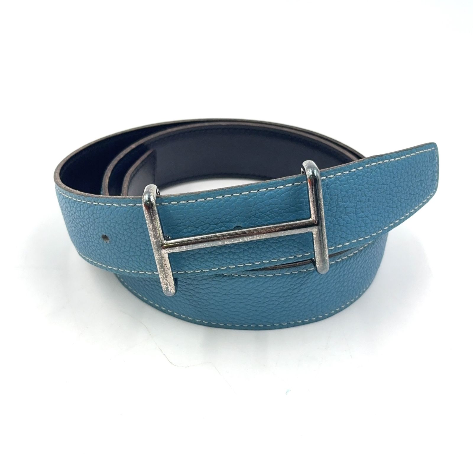 ⭐️美品⭐️ エルメス Hダンクル 80 Hロゴ ベルト ブルージーン HERMES Hダンクル 80 Hロゴ ベルト □H刻印 レザー×メタル ブルー