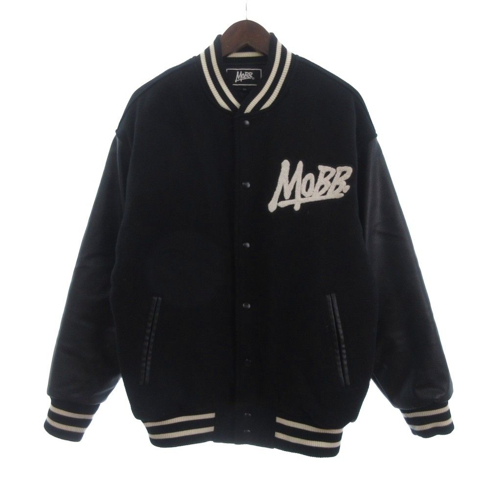 モブ MOBB スタジャン ブルゾン ワッペン ロゴ ライン 黒 ブラック M