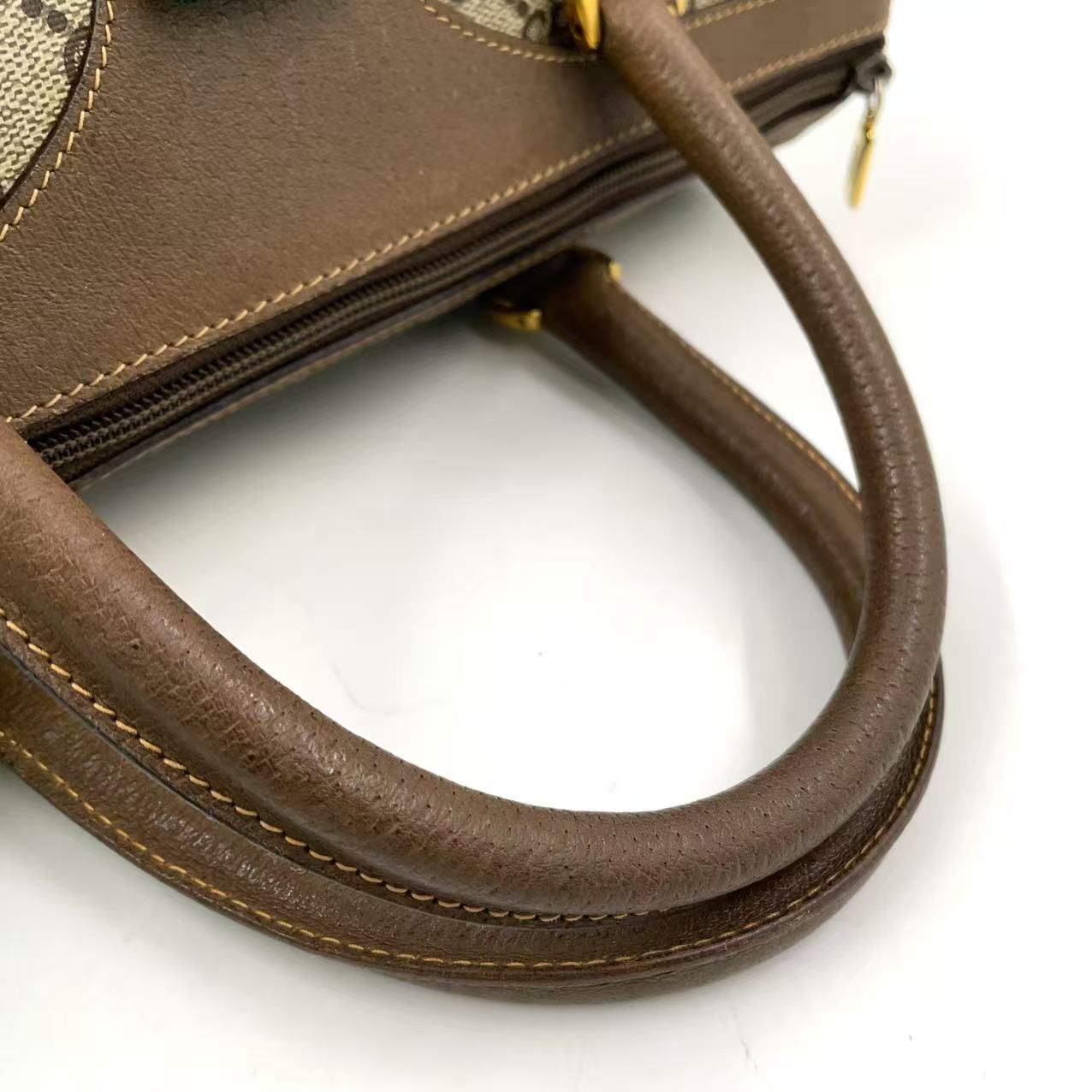 GUCCI GGプラス シェリーライン ハンドバッグ レザー×PVC ブラウン