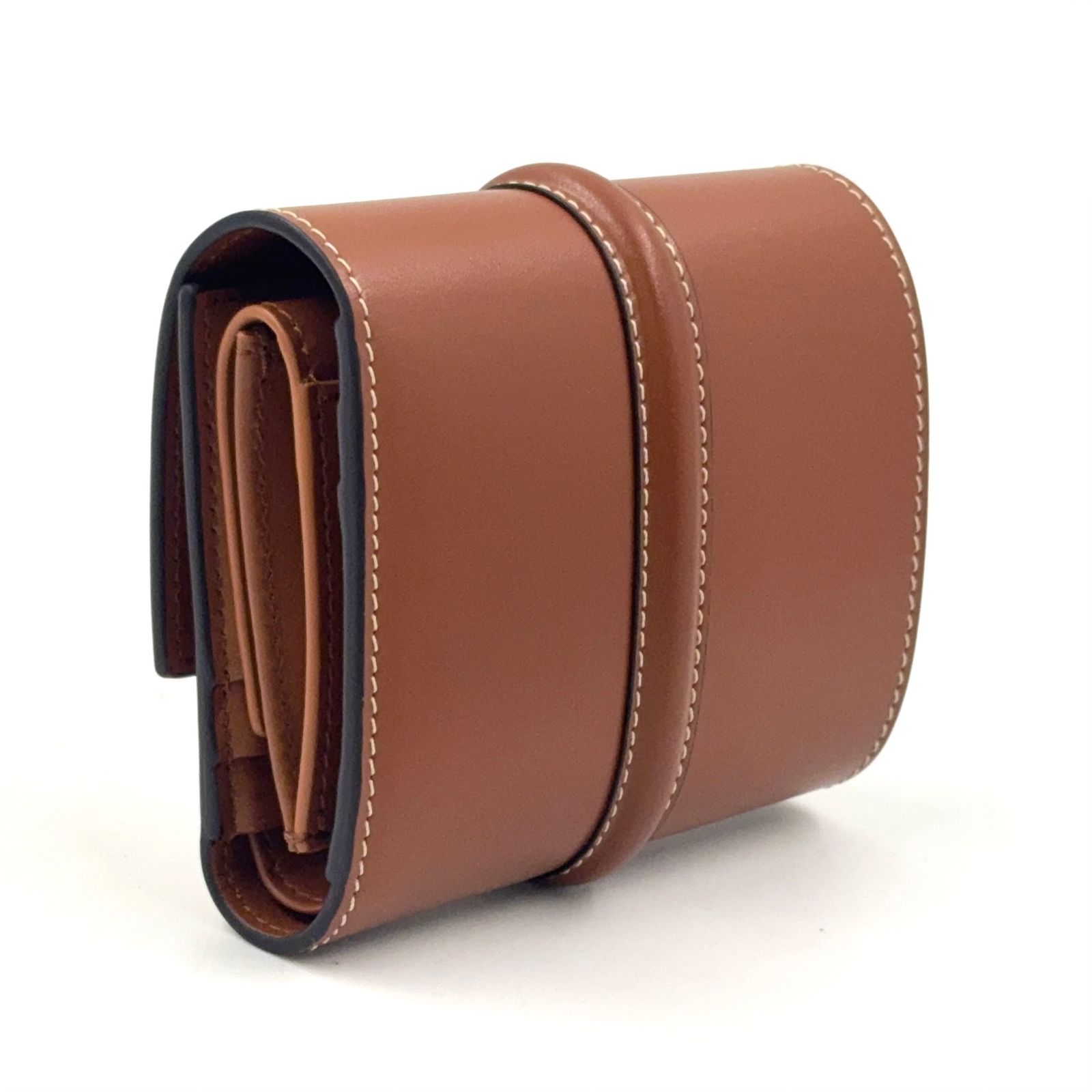 CELINE スモール トリフォールドウォレット 16 レザー ライトブラウン