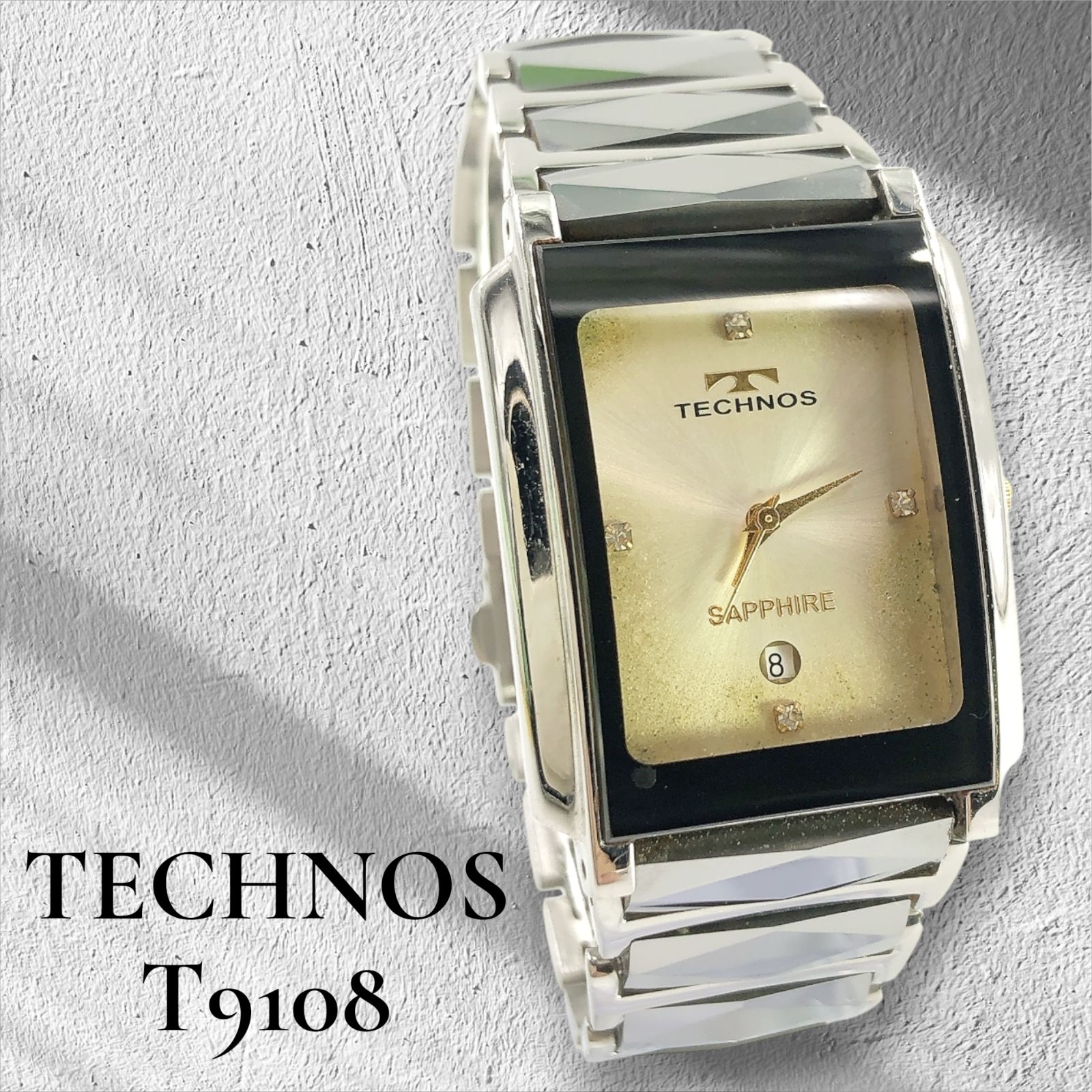 TECHNOS テクノス T9108 デイト メンズ 腕時計 スクエア ドレス 