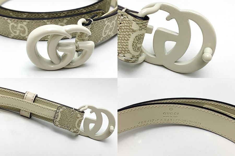 GUCCI グッチ 409417 ダブルGバックル ベルト GGスプリーム 白