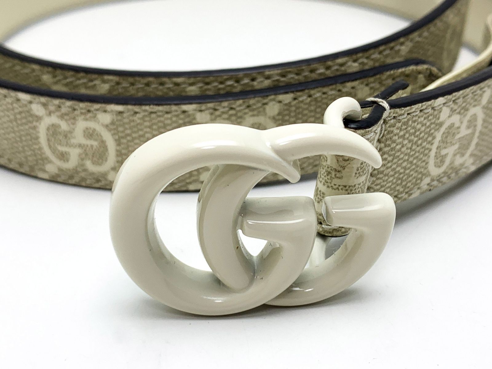 GUCCI グッチ 409417 ダブルGバックル ベルト GGスプリーム 白
