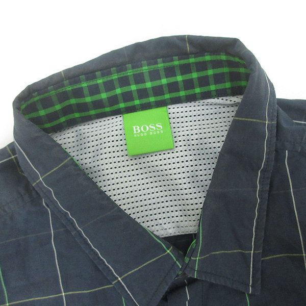 K□ヒューゴボス/HUGO BOSS チェック柄 長袖シャツ【L】紺/MENS□60