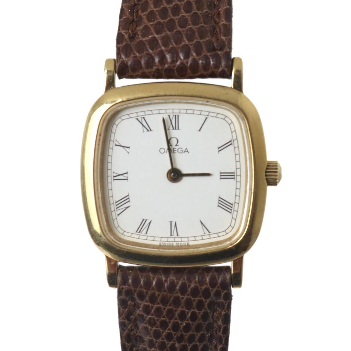 OMEGA オメガ De Ville デ ヴィル デビル レディースクオーツ 社外ベルト ゴールド×ブラウン 腕回り約14~18 cm NT Dランク