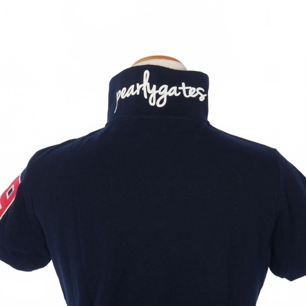 【未着用】パーリーゲイツ（PEARLY GATES）半袖　ポロシャツ　ロゴ　濃紺 パーリーゲイツ PEARLY GATES ロゴ刺繍 ポロシャツ 半袖 鹿の子