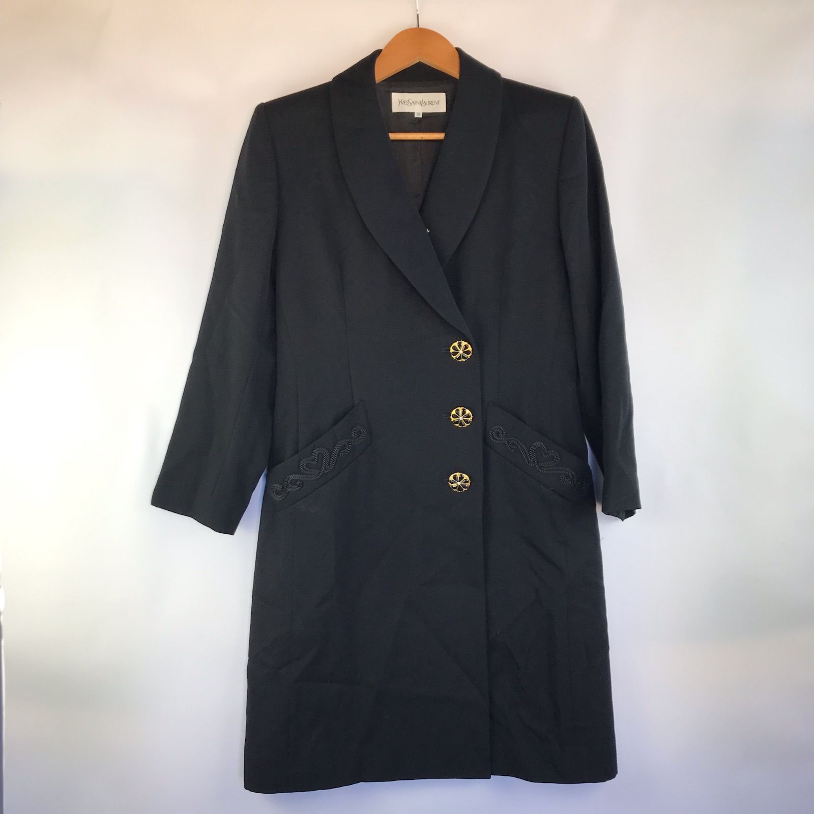 Yves Saint Laurent ロングコート 金ボタン レディース 36 ブラック