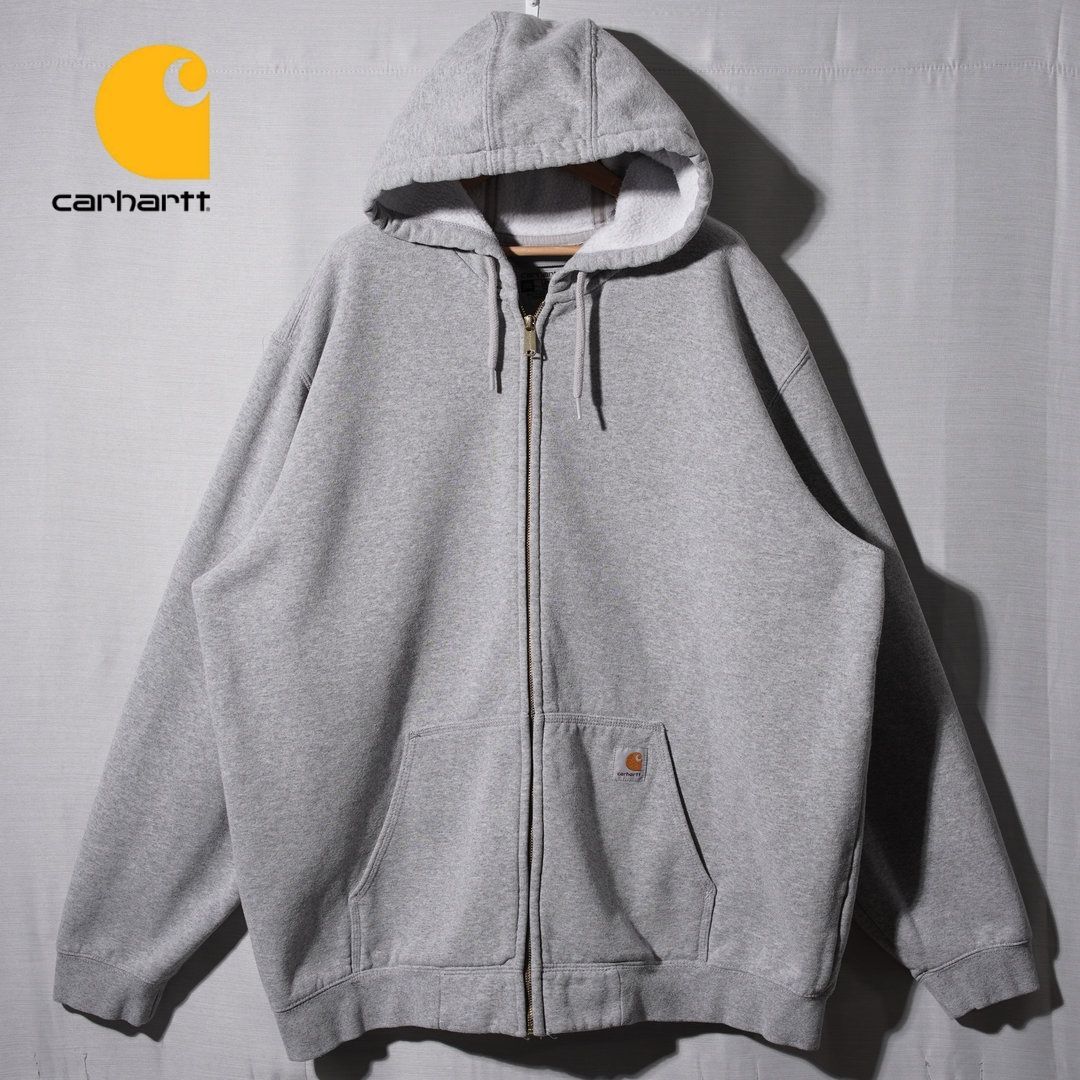 カーハート Carhartt ジップパーカー XXL グレー ロゴ刺繍 ルーズフィット LOOSE FIT ジップアップフーディ ストリート オーバーサイズ ビッグシルエット ワーク 裏起毛 パーカー ワーク系 古着 N 120
