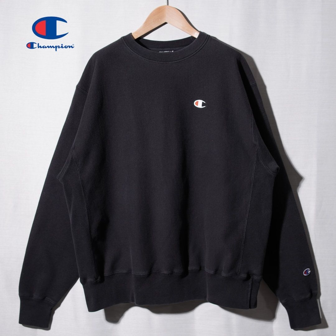 チャンピオン Champion リバースウィーブ REVERSE WEAVE スウェット XL 相当 ブラック 00 s ロゴ刺繍 目あり 袖刺繍 アメカジ ストリート オーバーサイズ ビッグシルエット ゆるだぼ 古着 H 222
