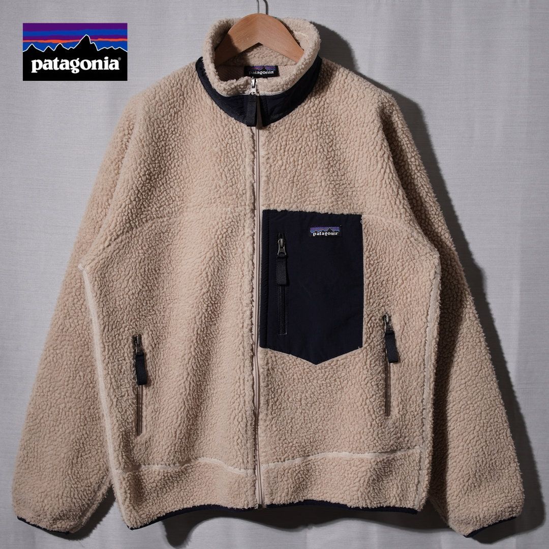パタゴニア Patagonia クラシック レトロX フリース ジャケット L 相当 表記 M ベージュ ブルー ネイビー ロゴ刺繍 ラグラン テック系 オーバーサイズ ビッグシルエット ストリート アメカジ Y 2 K 古着 H 721