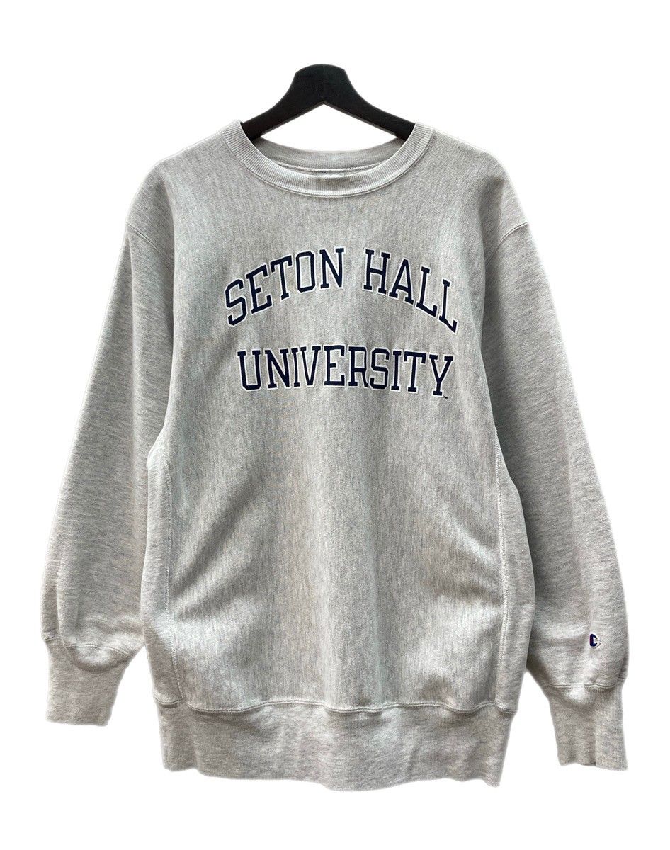 チャンピオン Champion 90 s 90年代 刺繍タグ REVERSE WEAVE リバースウィーブ メキシコ製 2段 SETON HALL カレッジ 刺繍 灰色 スウェット プリント グレー XLサイズ 104 MT-2487