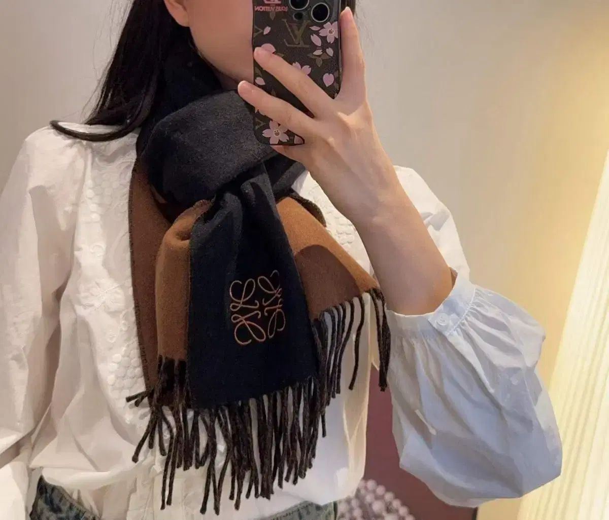 LOEWE ロエベ ツートン マフラー ブラック