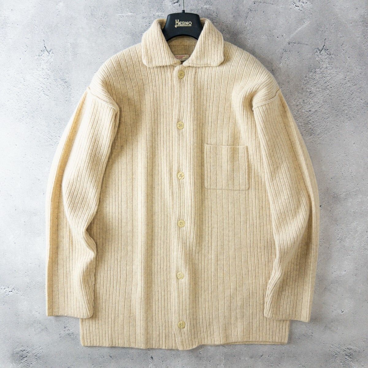 上質 45 rpm studio アンゴラ混 ウール リブ ニット 襟付き ロング カーディガン R メンズ L 相当 | レディース ユニセックス ジャケット