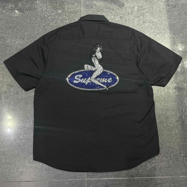 Supreme 25 ss Rhinestone Pin Up S|S Work Shirt Size-XL シュプリーム ラインストーンピンアップワーク半袖シャツ