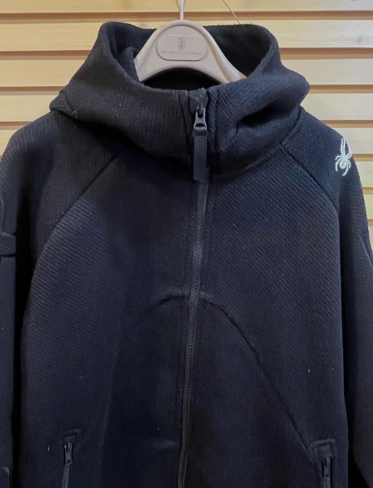 スパイダー メンズ ブラック ジップアップ アウター ボンディング フード 100