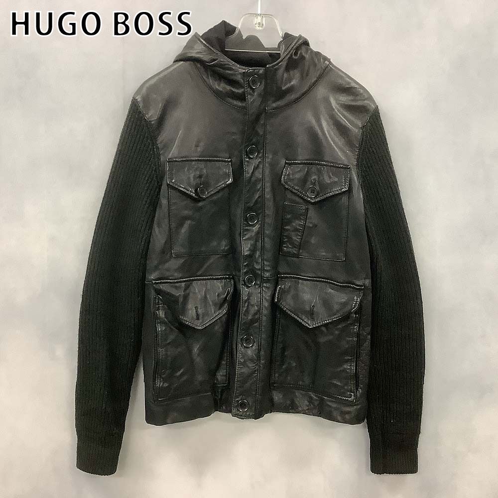 HUGO BOSS ヒューゴボス レザージャケット ニット切替 - メルカリ