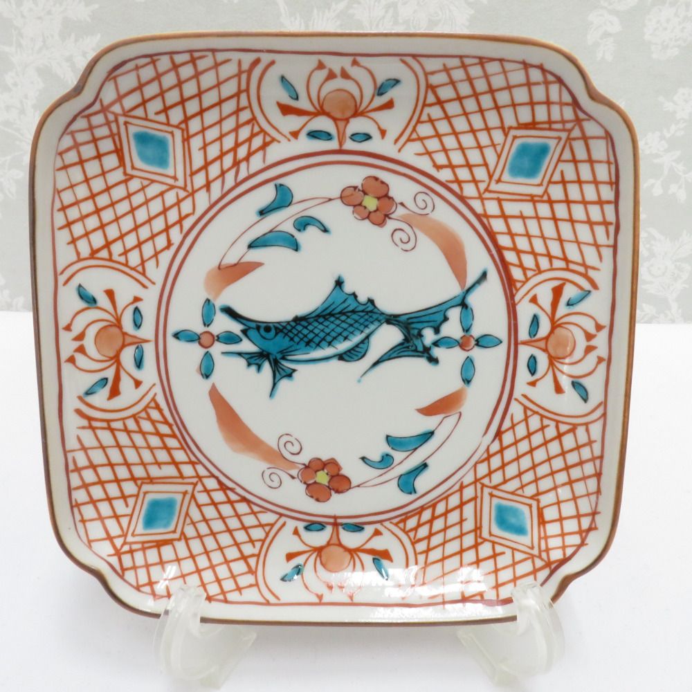 九谷焼 食器 九谷美山 銘々皿 小皿 角皿 4枚組 赤絵 魚 美山窯 - メルカリ