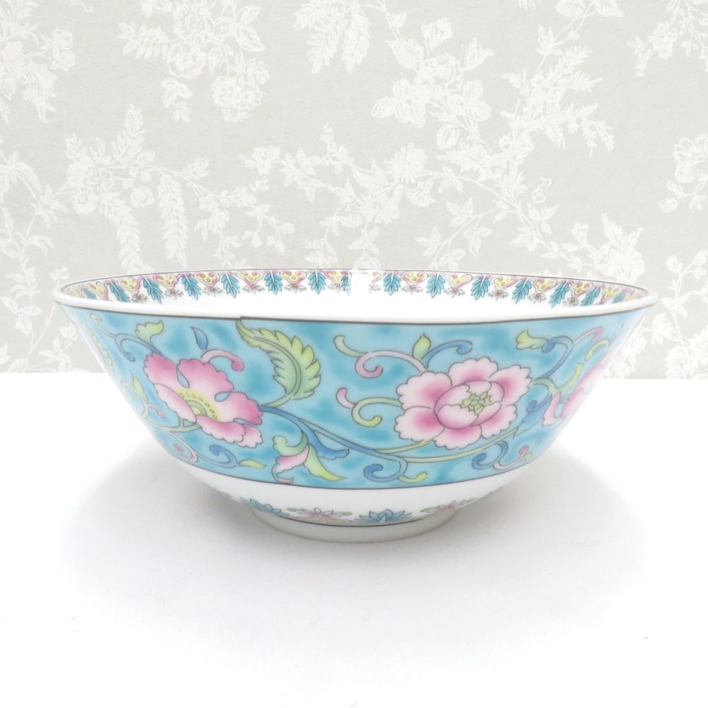 有田焼 食器 龍峰窯 大昭和龍峰製 緑彩唐草 中華鉢 ラーメンどんぶり 大鉢 5客組 中華食器 レトロ 箱有