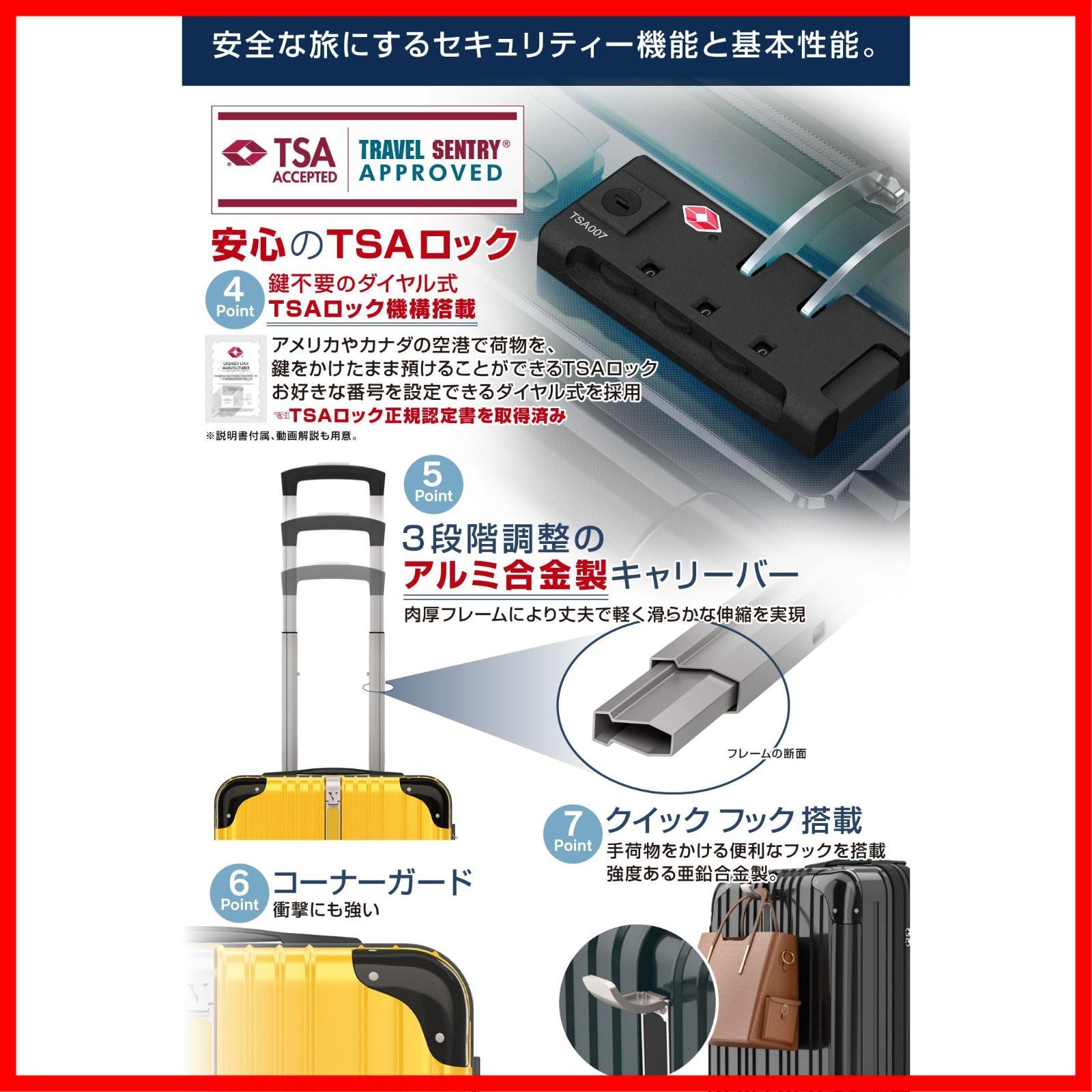  商品 キャリーバッグ キャスター交換 日本企業企画 一部パーツ無期限メーカー TSAダイヤルロック キャリーケース ダブルキャスター Mサイズ スーツケース 4-7泊 3.5 kg 客室乗務員監修 64.5 L クロムイエロー VELSKYF その他 文房具 事務用品