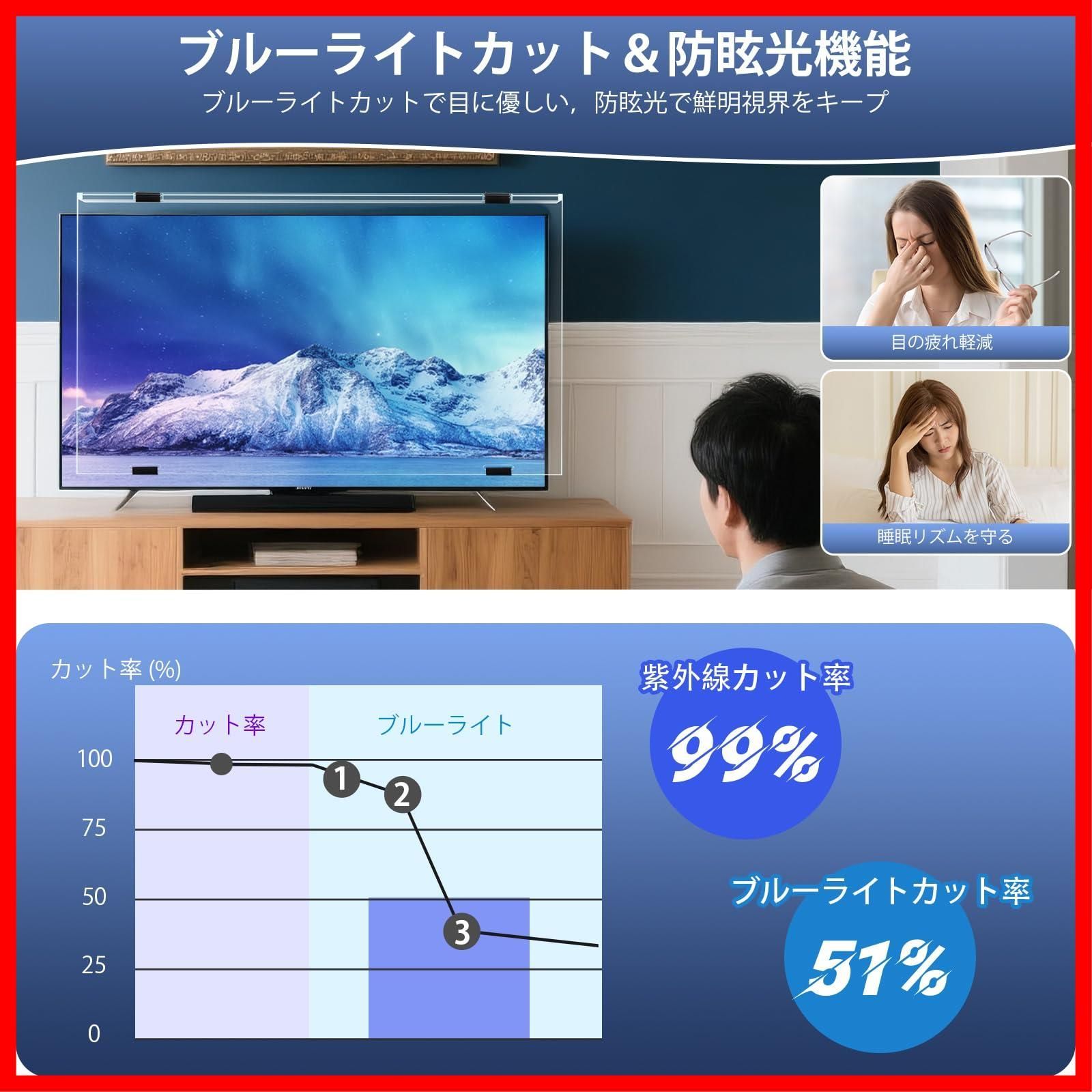 商品 50インチ 液晶テレビ保護パネル 厚さ3 mm 取り付け簡単 アクリル製 耐衝撃 スクラッチ防止 ブルーライトカット対応 固定ベルト付き シングル＆デュアルポイントサポート対応 指紋防止 高透過率 壁掛け スタンド設置 地震対策 液晶テレビ用 50 その他 文房具 事務用品