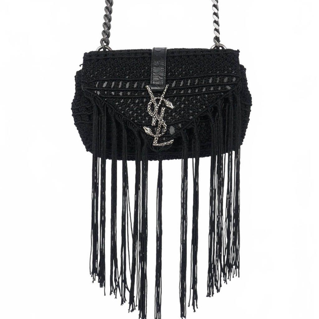 【中古】サンローラン パリ SAINT LAURENT PARIS YSL モノグラム ベビー クロシェ ショルダーバッグ フリンジ 黒 サンローラン パリ SAINT LAURENT PARIS YSL モノグラム ベビー