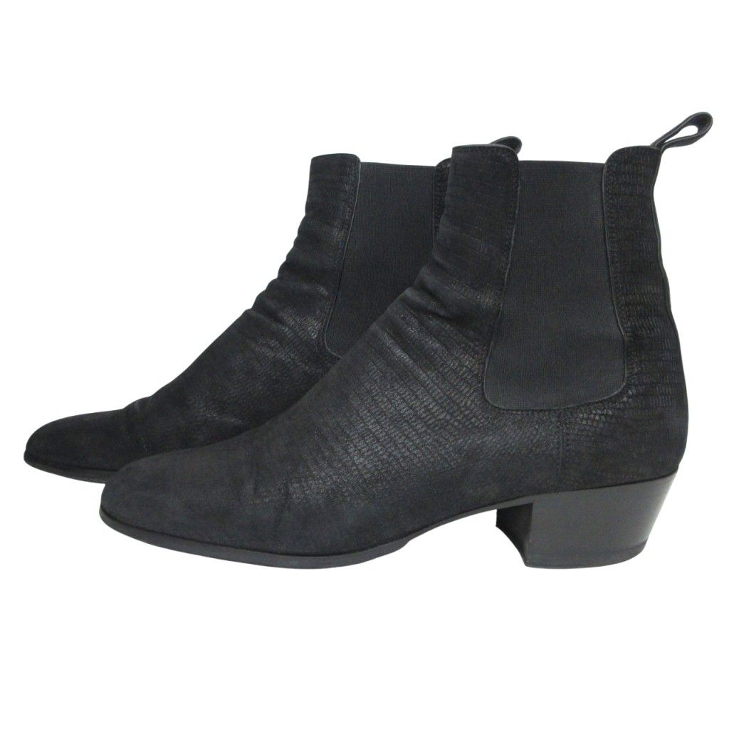 サンローラン パリ SAINT LAURENT PARIS サイドゴアブーツ チェルシーブーツ 型押し レザー チャンキーヒール 44 黒 ブラック