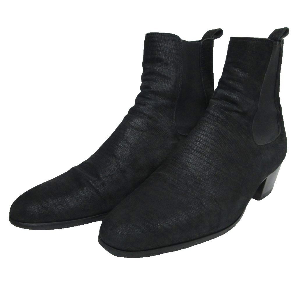 サンローラン パリ SAINT LAURENT PARIS サイドゴアブーツ チェルシーブーツ 型押し レザー チャンキーヒール 44 黒 ブラック