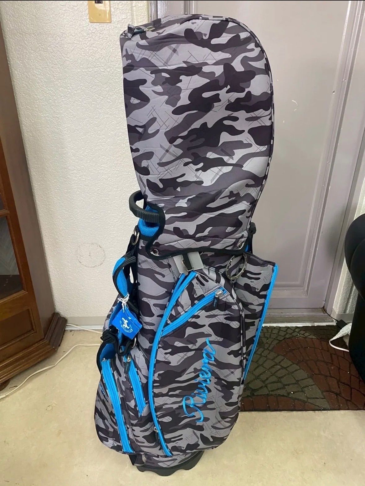 Riviera キャディバッグ スタンド式 カモフラ柄 グレー×ブルー 個性派