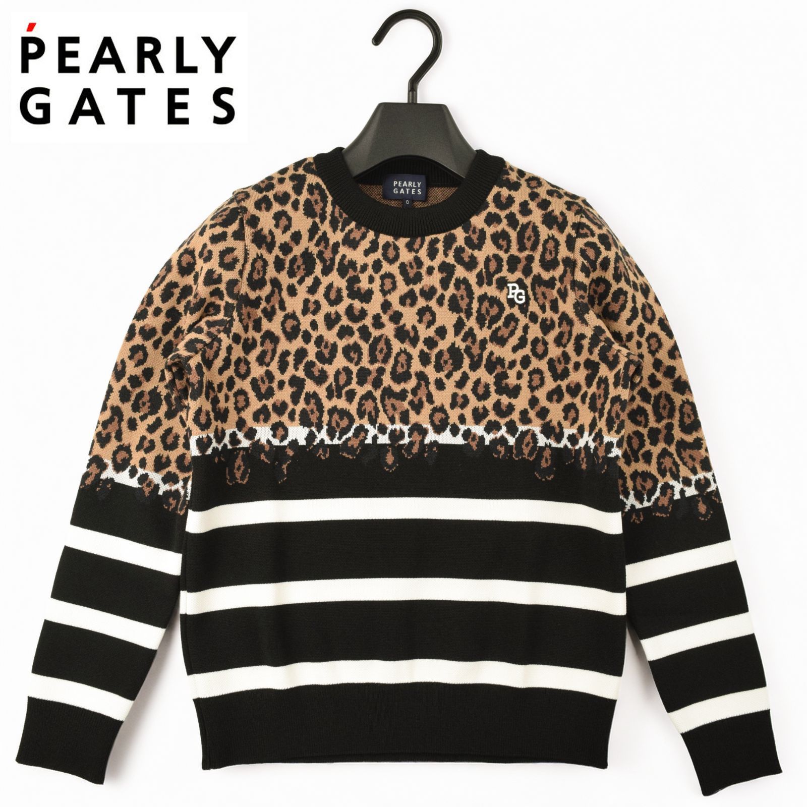 試着のみPEARLY GATES レオパード柄セーター ブラック 5 試着のみPEARLY GATES レオパード柄セーター ブラック 5