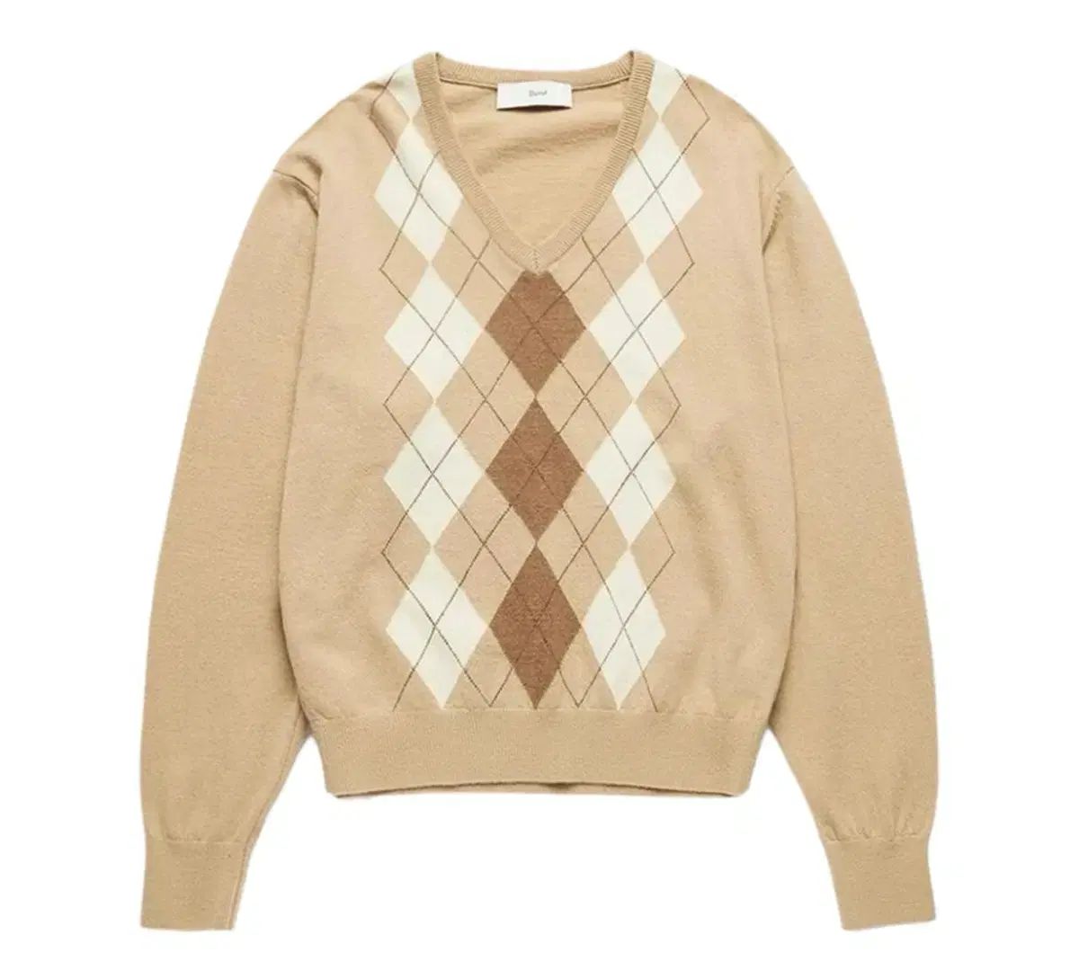 Dunst アーガイル Vネック ニット ベージュ