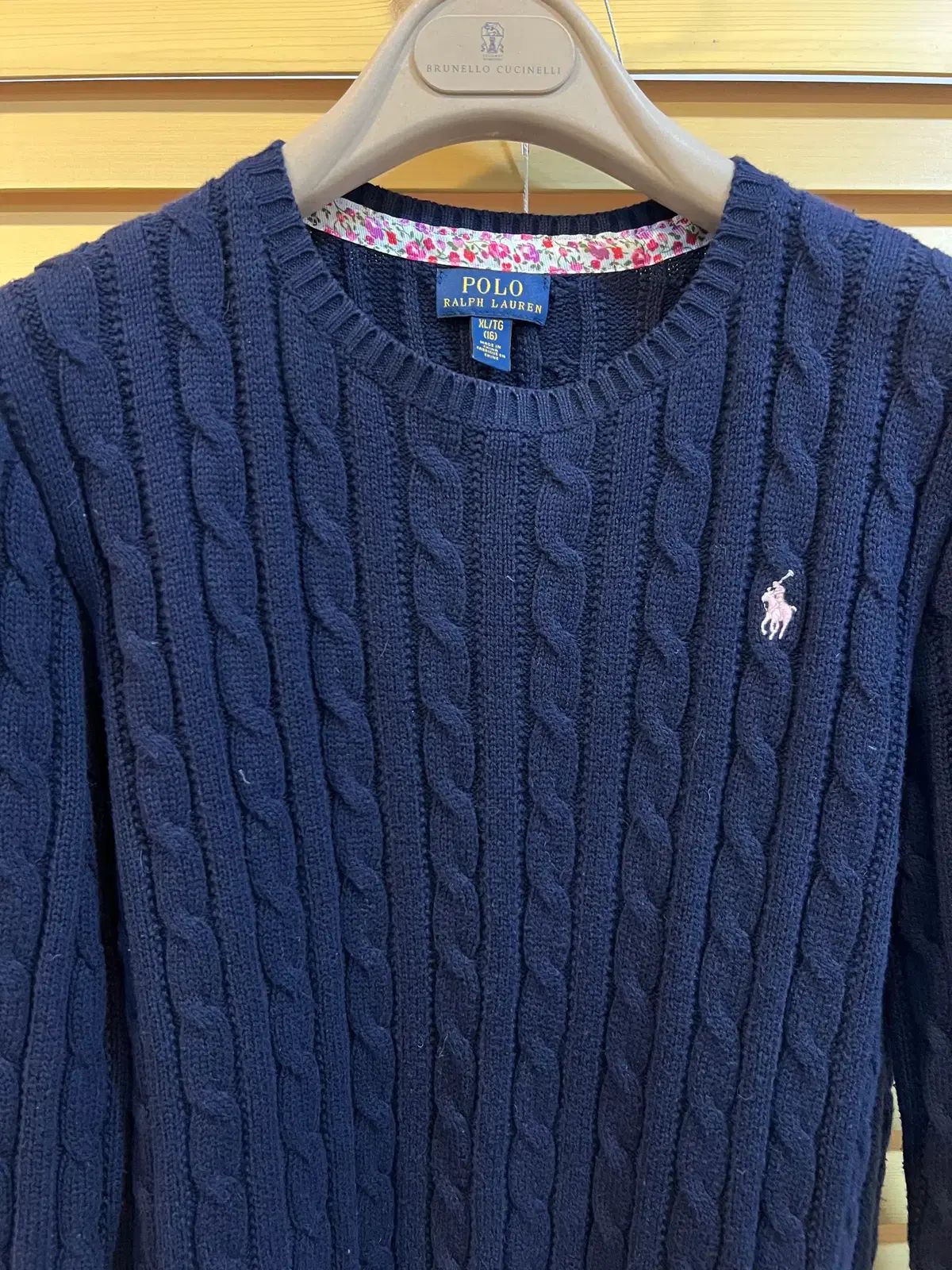 ポロラルフローレン ネイビー ラウンドコットンニット ケーブルニット 16 YRS
