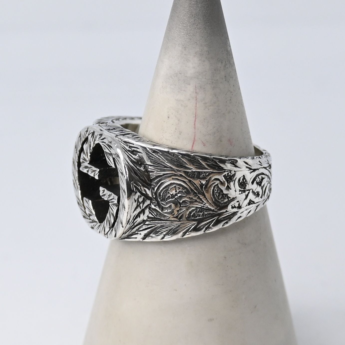 研磨済 GUCCI インターロッキングG アラベスク ワイド リング 17.5号 グッチ