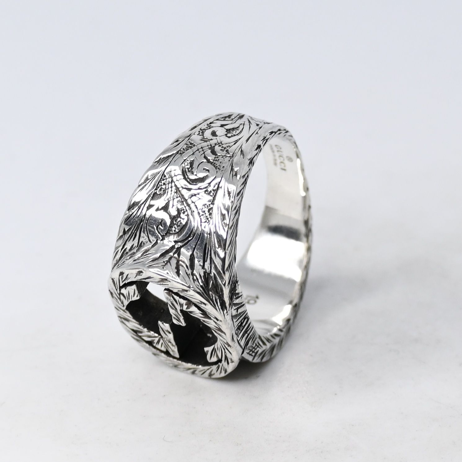 研磨済】GUCCI インターロッキングG アラベスク ワイド リング 17.5号