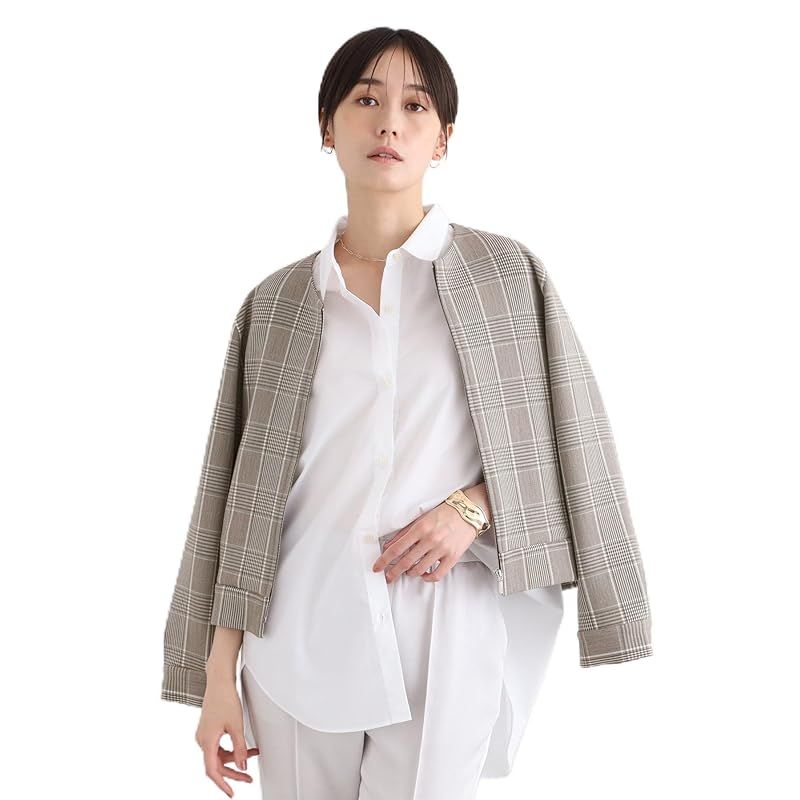 インディヴィ ブルゾン|ジャンバー 洗える|UVケア グレンチェック柄リバーブルゾン レディース ベージュ 252 13 LL