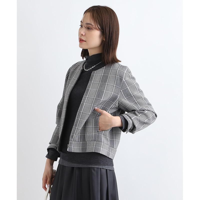インディヴィ ブルゾン|ジャンバー 洗える|UVケア グレンチェック柄リバーブルゾン レディース ベージュ 252 13 LL
