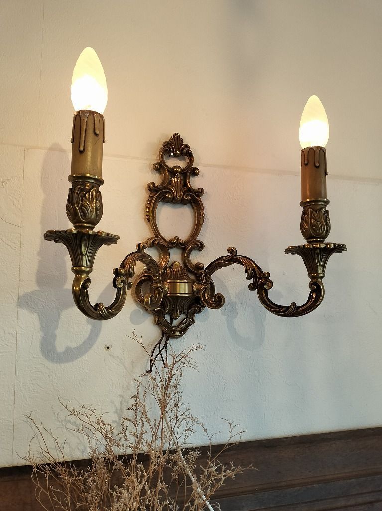 フランス アンティーク 装飾 大 壁かけ ランプ ブロンズ 2灯ブラケット