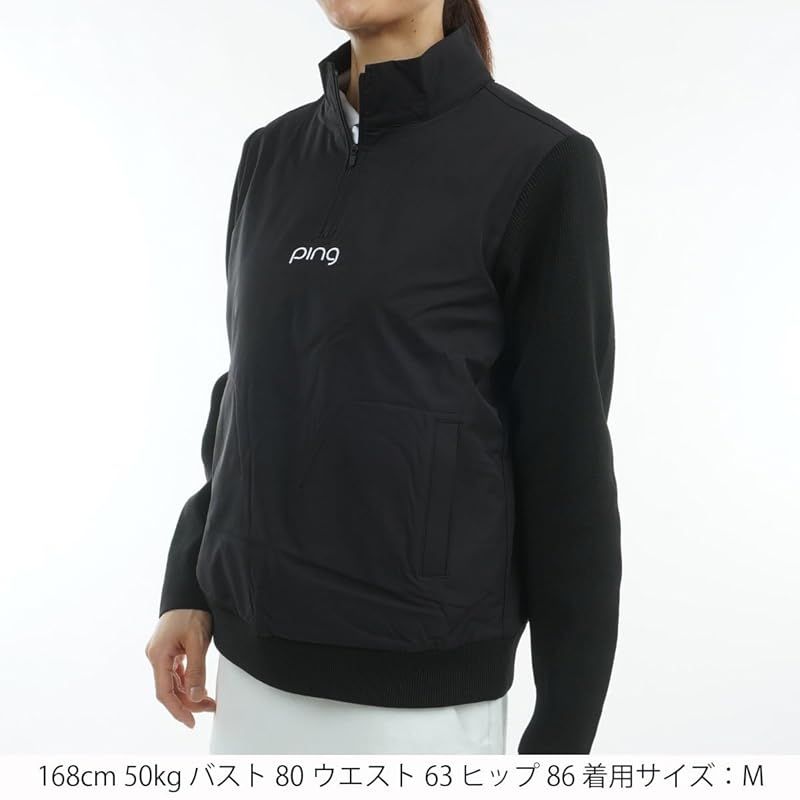 ピン アパレル レディース ハーフジップブルゾン ストレッチ性 | ゴルフ アウター 622-4220900 010_ブラック L