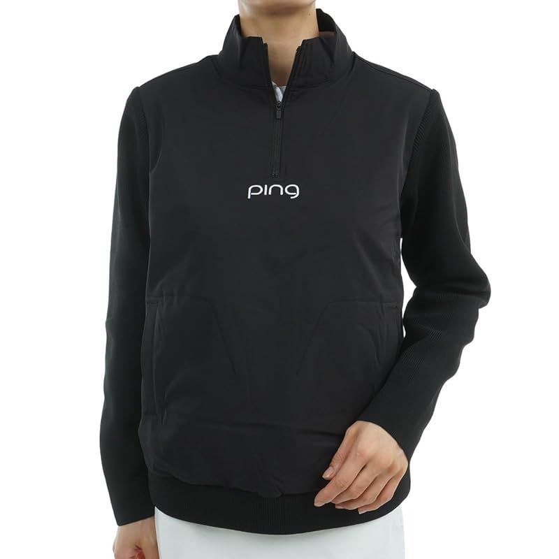 ピン アパレル レディース ハーフジップブルゾン ストレッチ性 | ゴルフ アウター 622-4220900 010_ブラック L