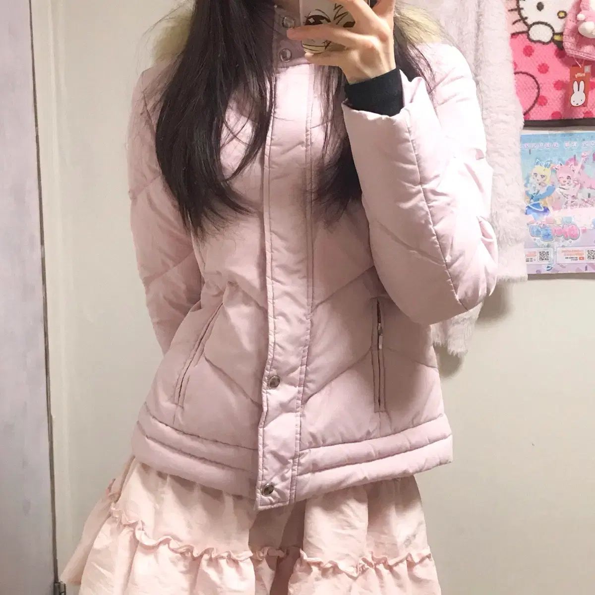 ヴィンテージいちごミルク ピンク ファー ダウン コート 姫ギャル