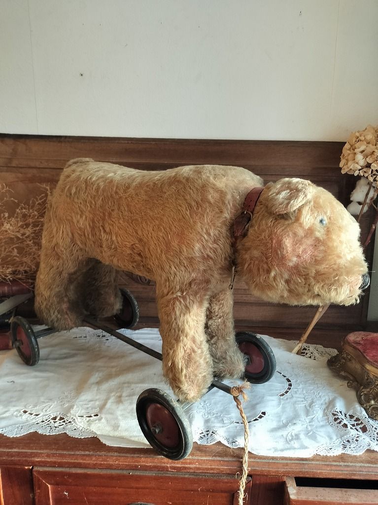 フランス アンティーク 大きい 熊 ぬいぐるみ 車輪付き