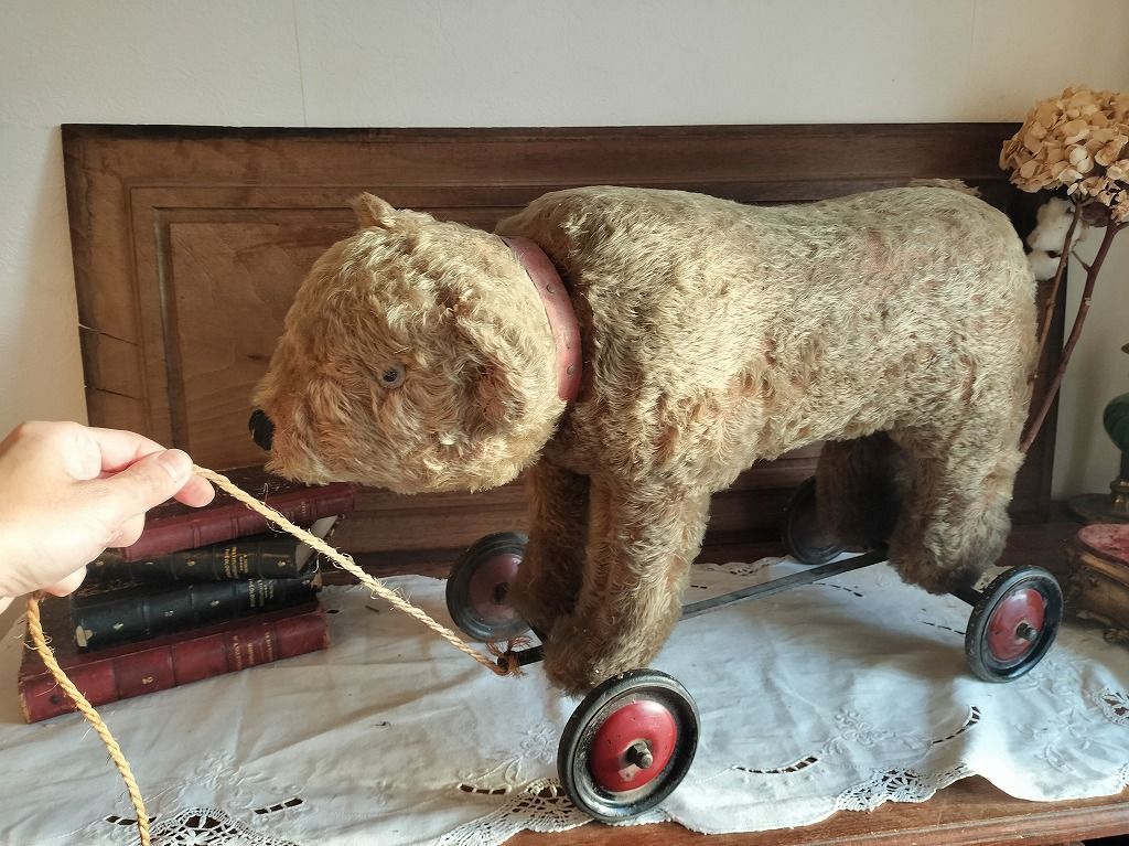 フランス アンティーク 大きい 熊 ぬいぐるみ 車輪付き