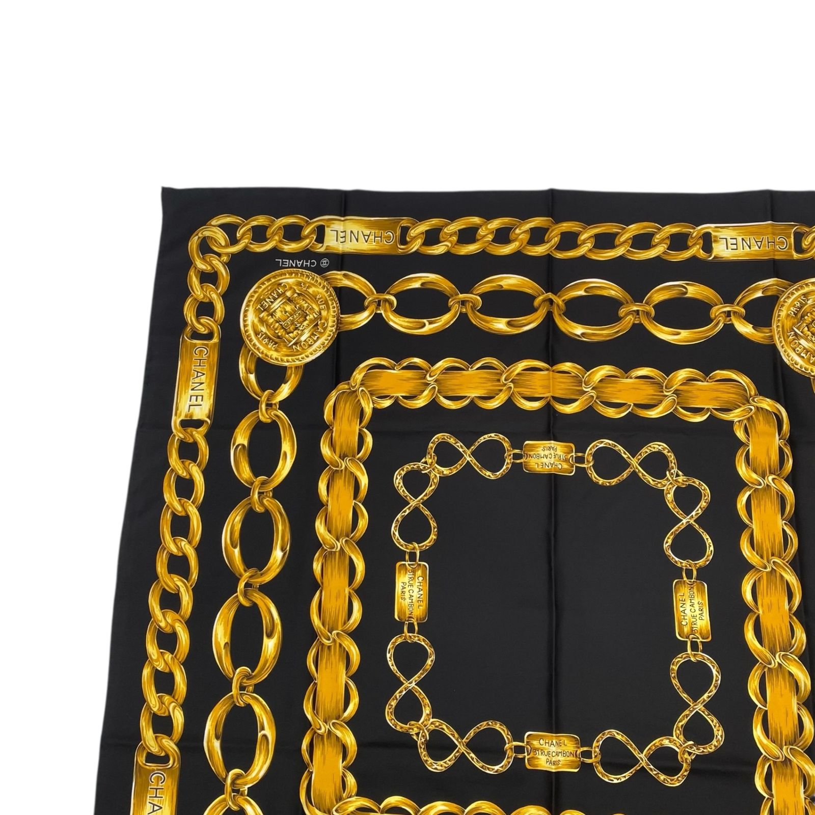 新品同様 CHANEL シャネル スカーフ シルク 大判 チェーン ロゴ