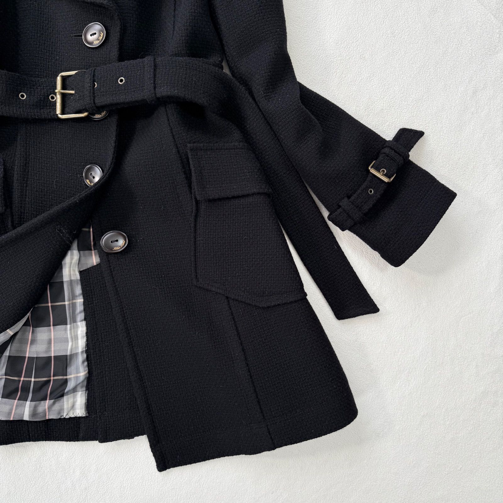 バーバリーブルーレーベル リブニット ウール ノバチェック ブラック 38 バーバリーブルーレーベル リブニット ウール ノバチェック ブラック