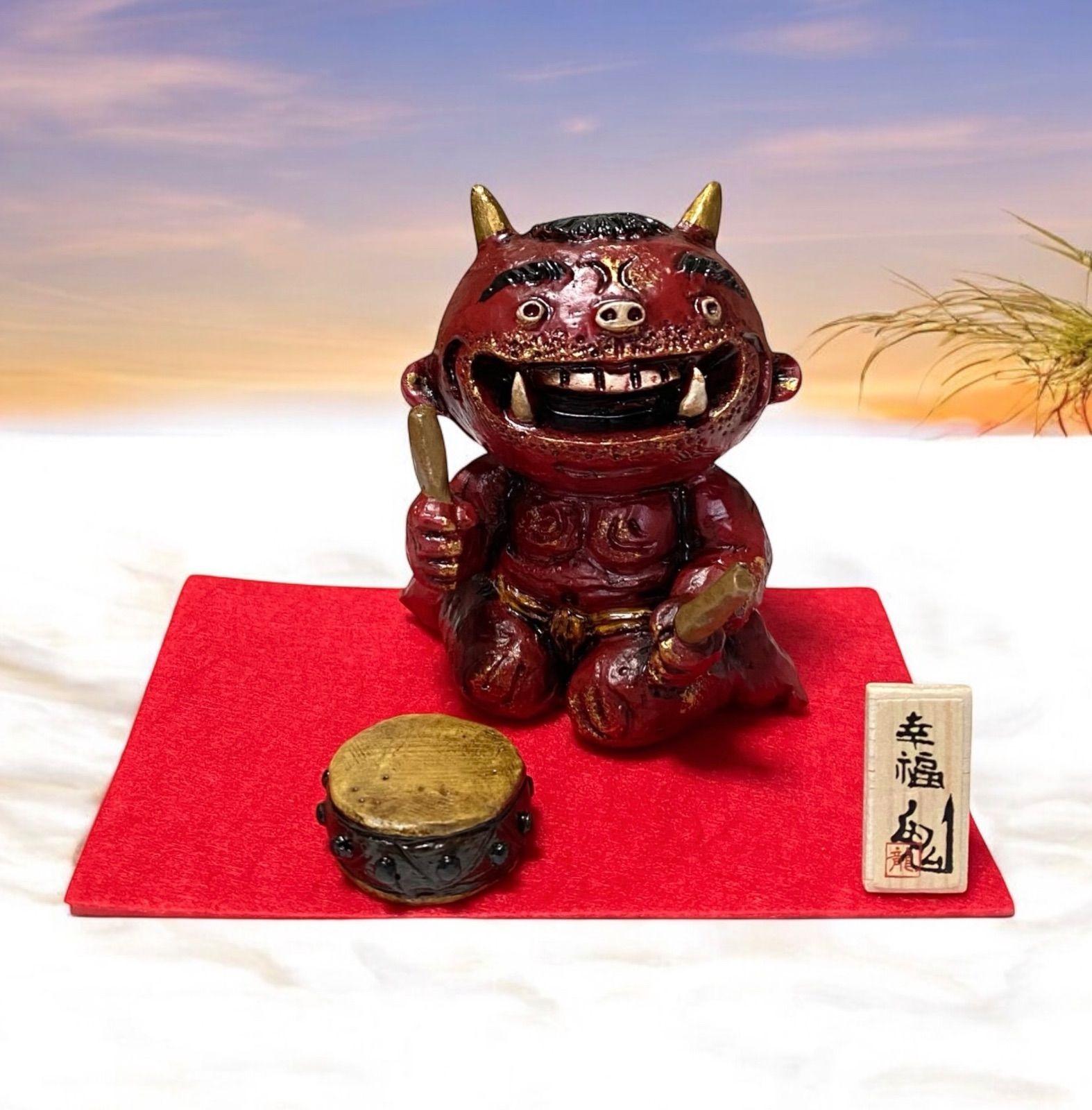 赤鬼 【太鼓】幸福鬼 節分 魔除け・厄除け オニの置物 - メルカリ