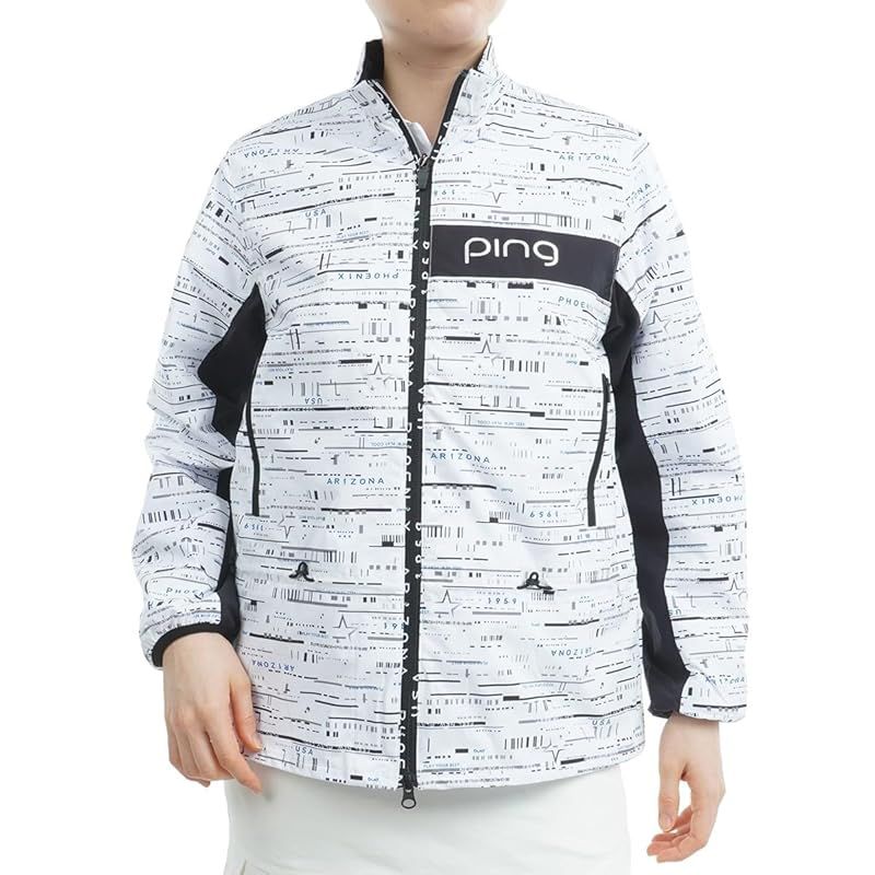 ピン アパレル レディース 撥水 フルジップブルゾン 総柄プリント ストレッチ | ゴルフ アウター 622-4220802 030_ホワイト M 0