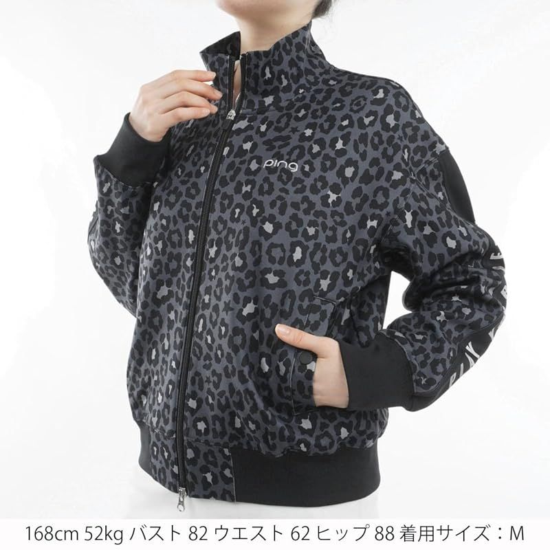 ピン アパレル レディース フルジップブルゾン レオパード柄 ストレッチ | ゴルフ アウター 622-4220902 010_ブラック LL 0