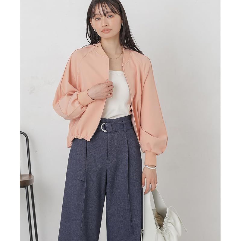 ナノ ユニバース ダブルクロスリブブルゾン F サーモン